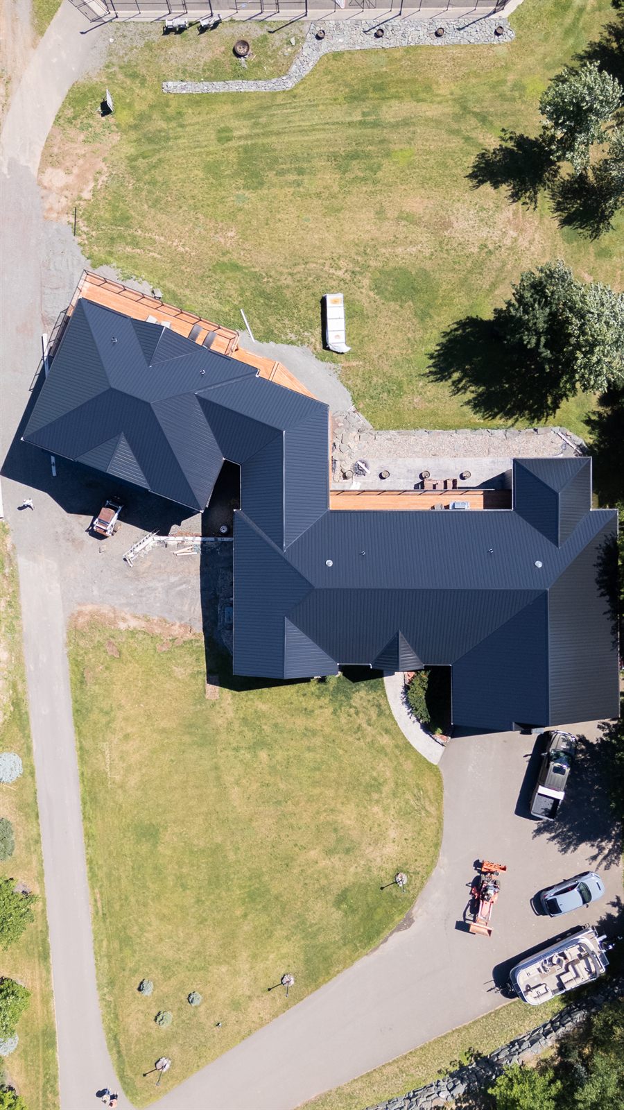 Finished Timberline home, aerial roof view