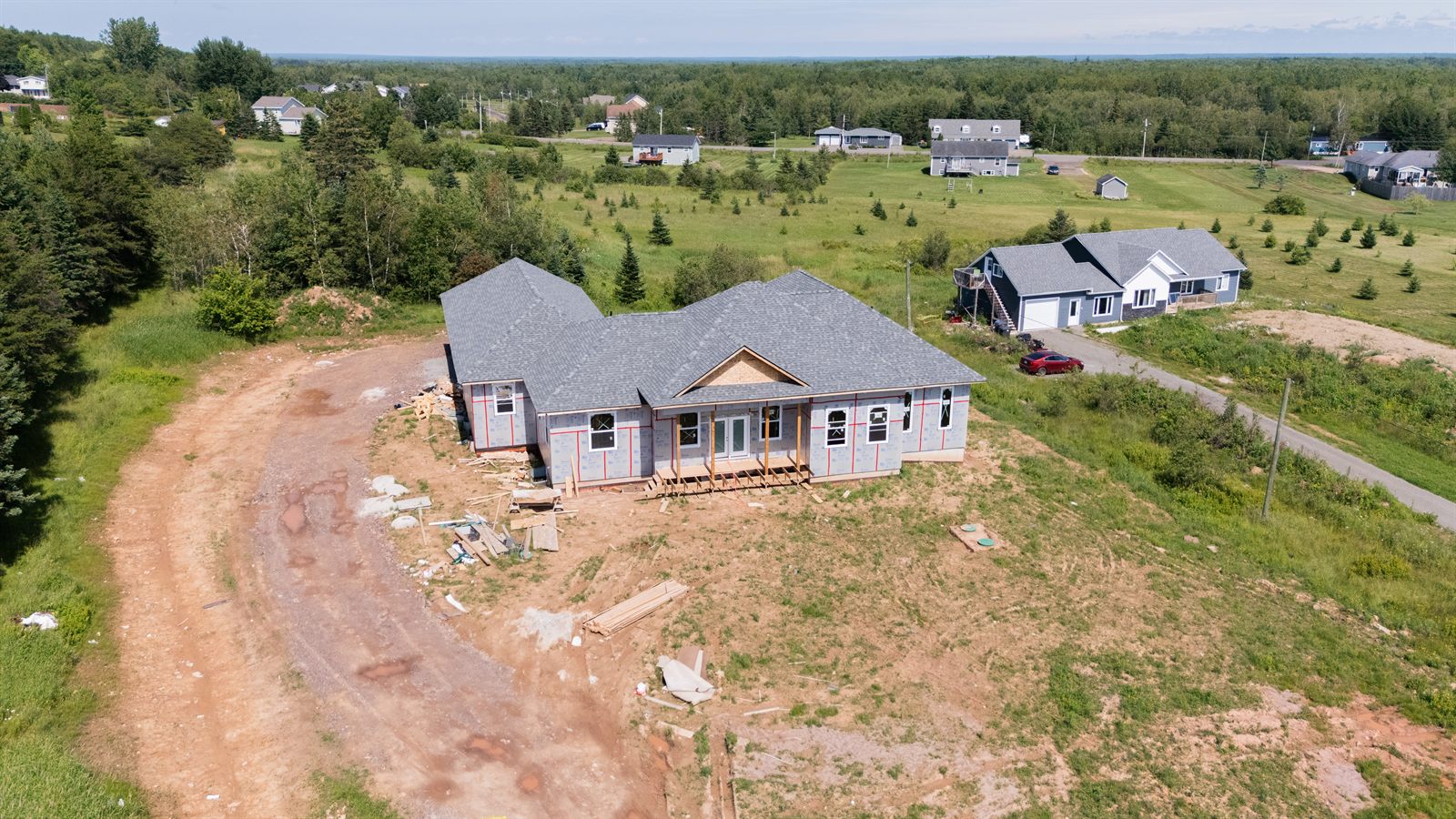 Aerial view, roof on