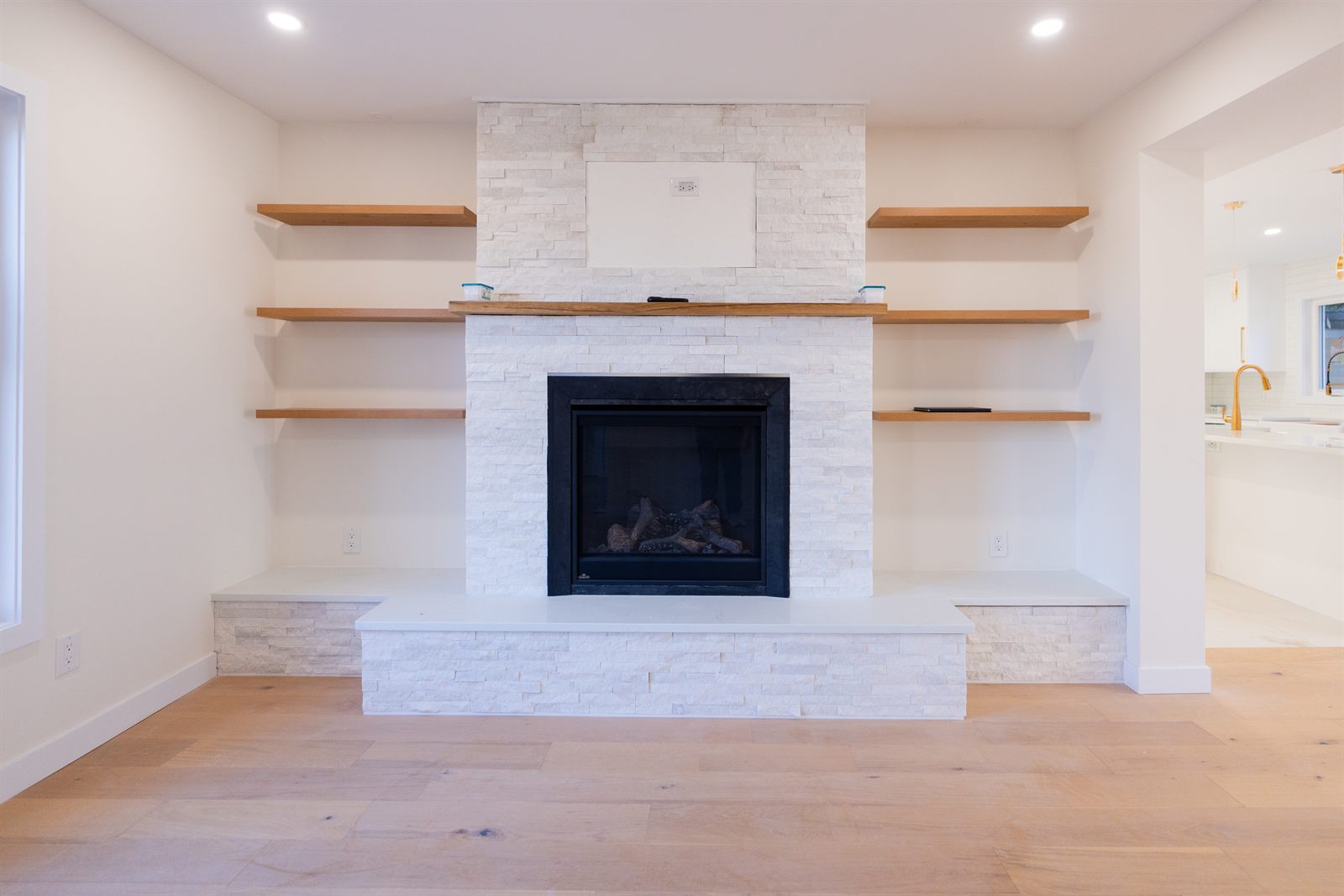 Completed fireplace feature wall