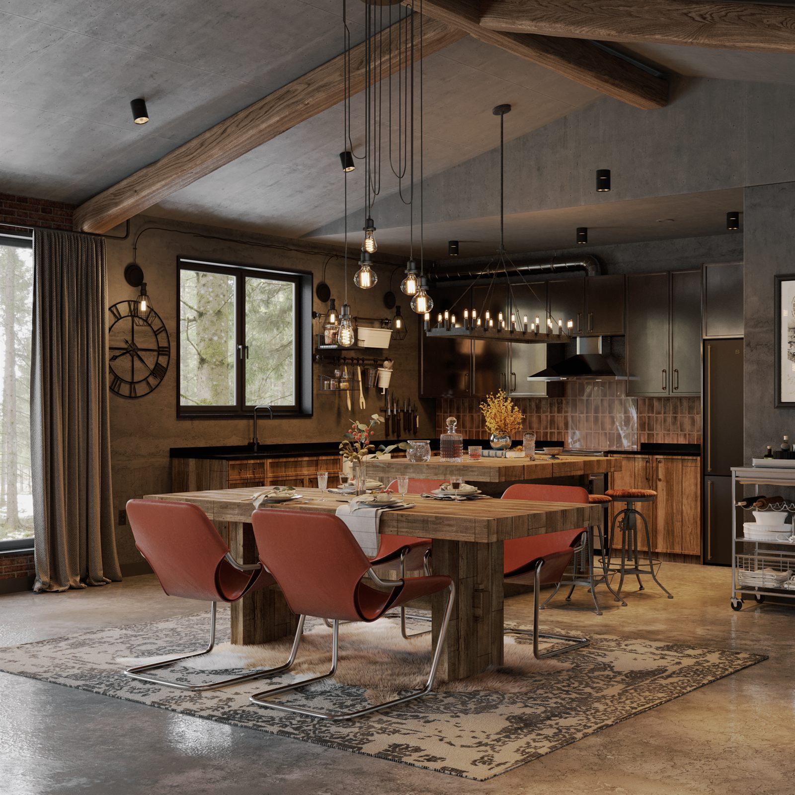 Vaulted great room and kitchen