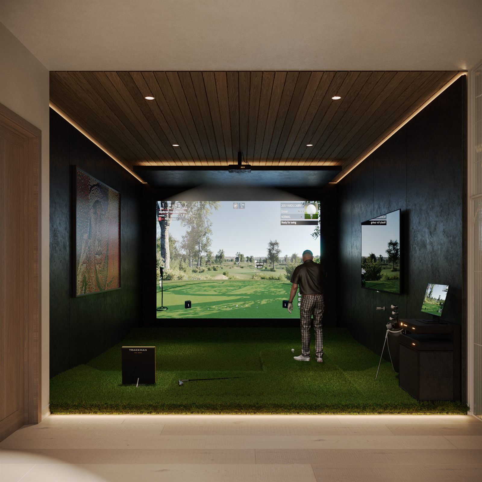 In-home golf simulator room
