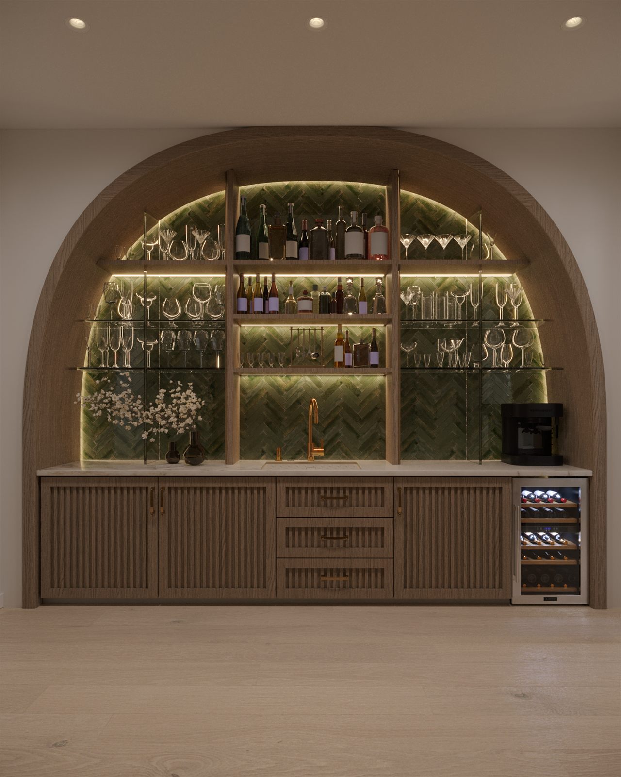 Arched wine display feature