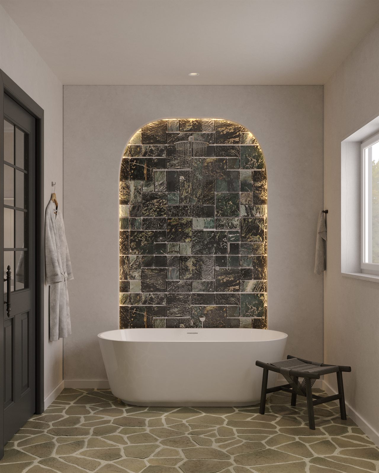 Stone arch spa bathroom
